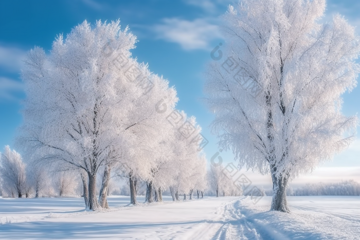 冬天的雪景的树冬季冰