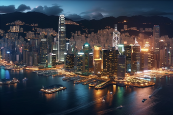 香港维多利亚港夜景晚上灯光