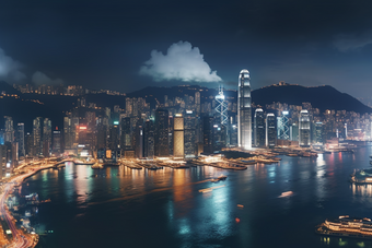 香港维多利亚港夜景美丽灯光