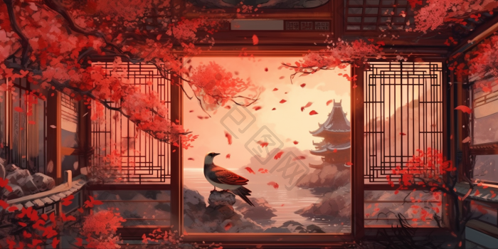 古风窗外风景高清图片下载-包图网