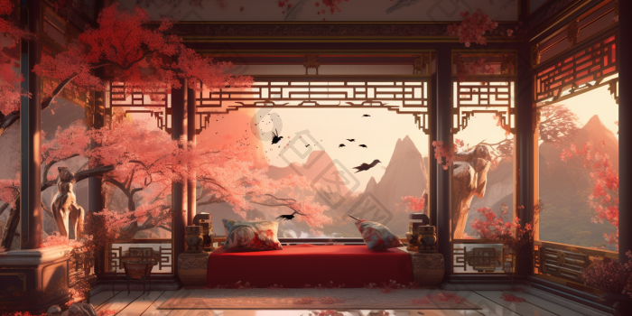古风窗外风景高清图片下载-包图网