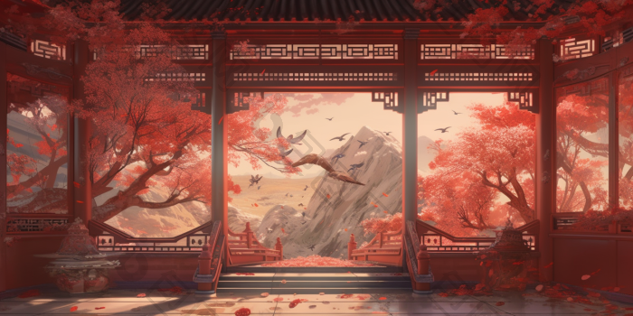古风窗外风景光线高清图片下载-包图网