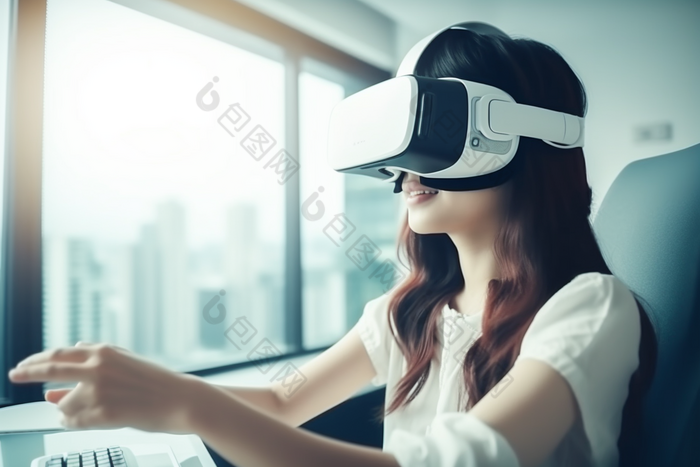 穿戴VR设备体验的人眼镜手