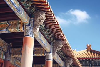 中式传统宫廷建筑屋檐中国风皇宫