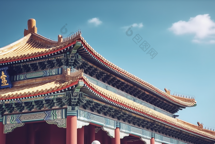 中式传统宫廷建筑屋檐古屋顶