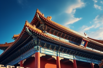 中式传统宫廷建筑屋檐中国屋顶