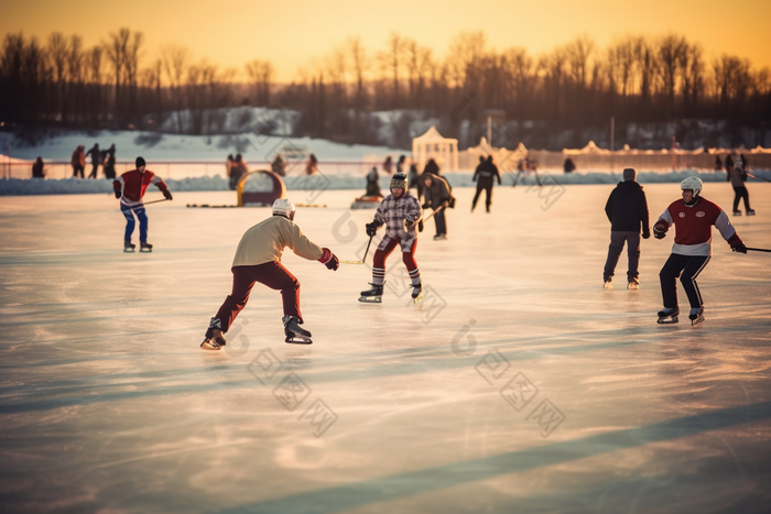 冬季冰球运动滑雪阳光滑冰