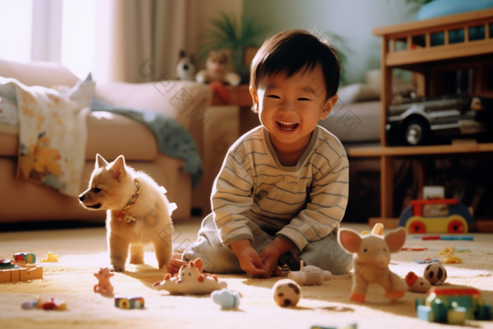 小男孩居家玩耍小居家服