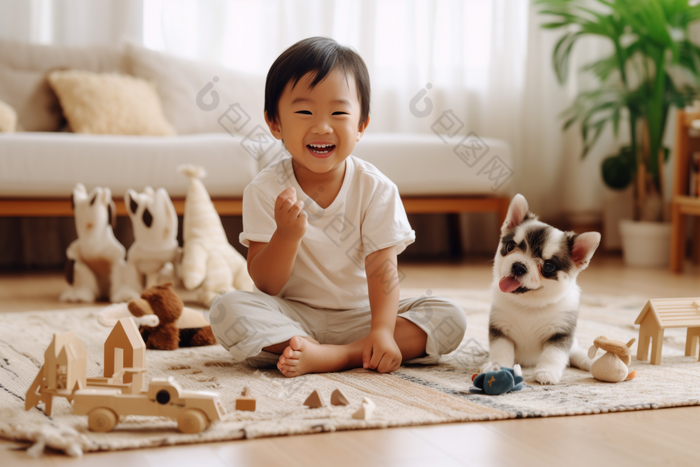 小男孩居家玩耍孩子居家服