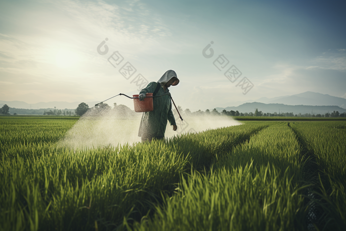 喷洒农药的农民种植阳光