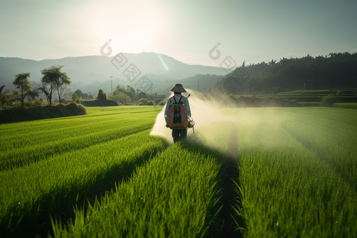 喷洒农药的农民田营养