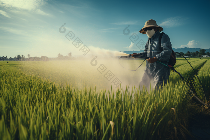 喷洒农药的农民种植田地