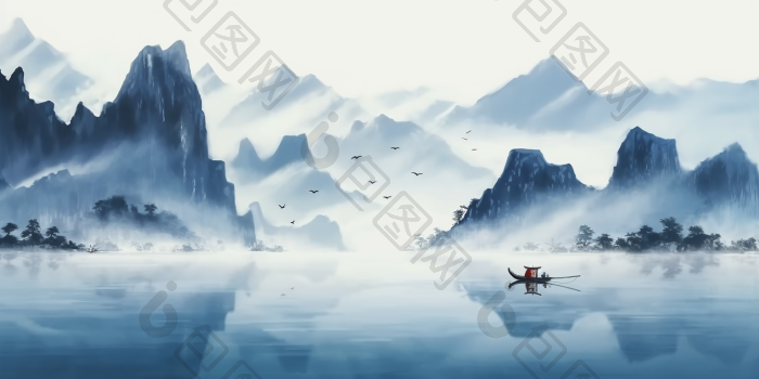 中国山水画国风云雾高清图片下载-包图网