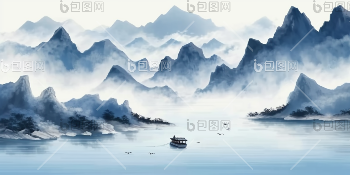 中国山水画国风云雾云海高清图片下载-包图网