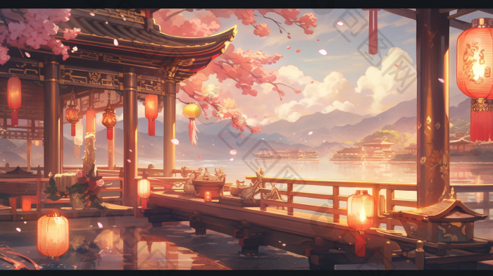 国风古代江南小镇插画图片-包图网