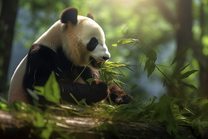 悠闲自在的成年大熊猫咀嚼动物