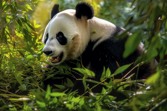 悠闲自在的成年大熊猫森林阳光