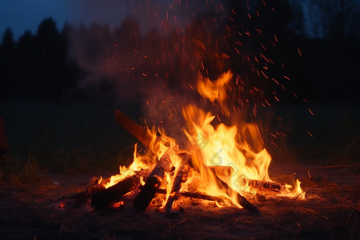 户外野营的篝火苗燃烧