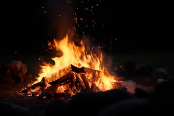 户外野营的篝火篝点燃