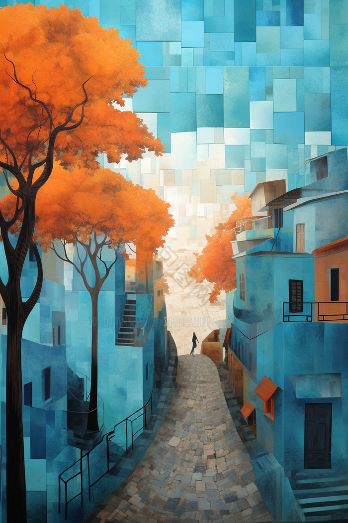 马赛克建筑风景摩天大楼