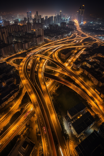 夜晚城市立交桥交通汽车