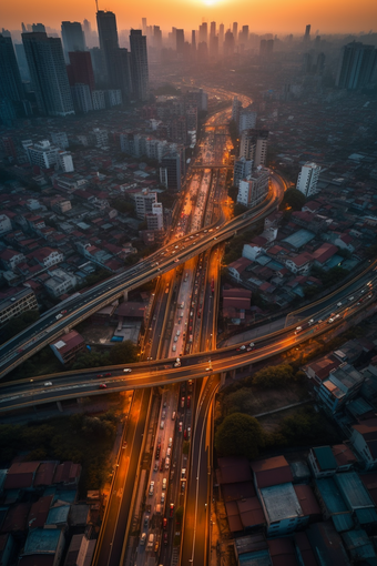 夜晚城市<strong>立交桥</strong>交通车