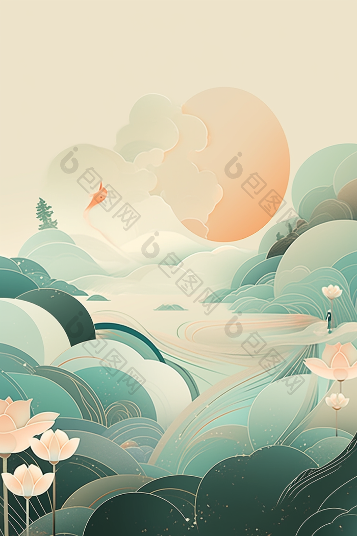 新中式国风插画高清图片下载-包图网