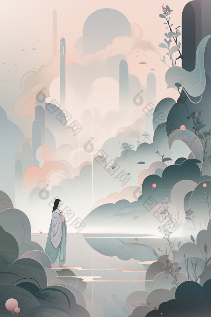 新中式国风插画高清图片下载-包图网