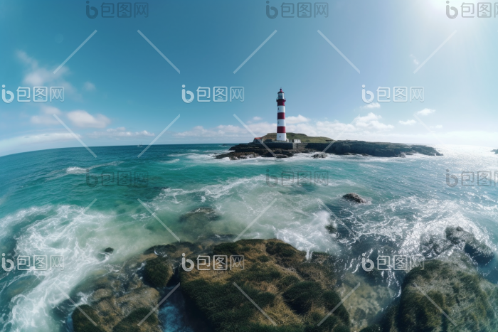 矗立在礁石上的灯塔海海绵图片-包图网