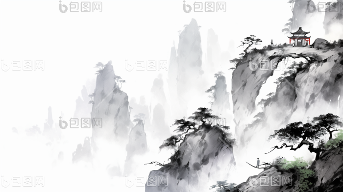 国风水墨山水侠客仙侠树林插画图片-包图网
