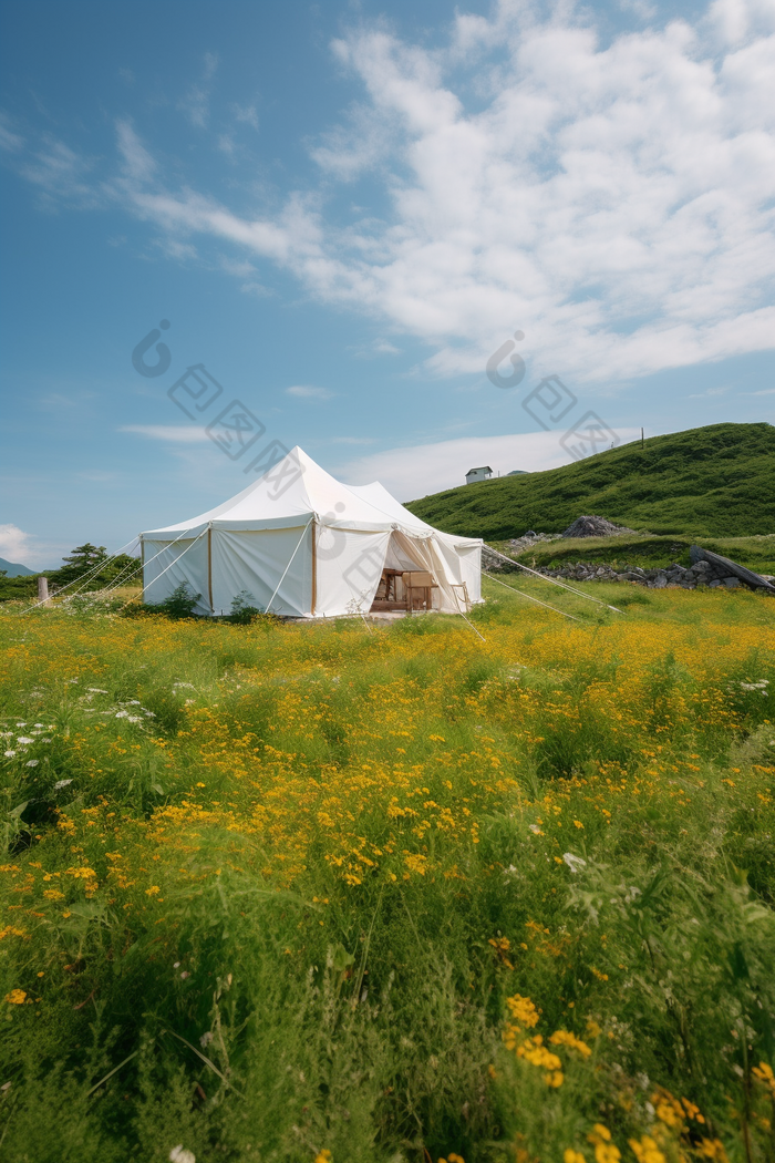 草地帐篷野营清新野餐野花