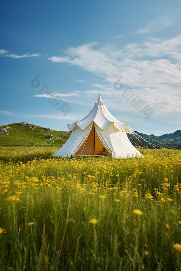 草地帐篷野营清新美景风景