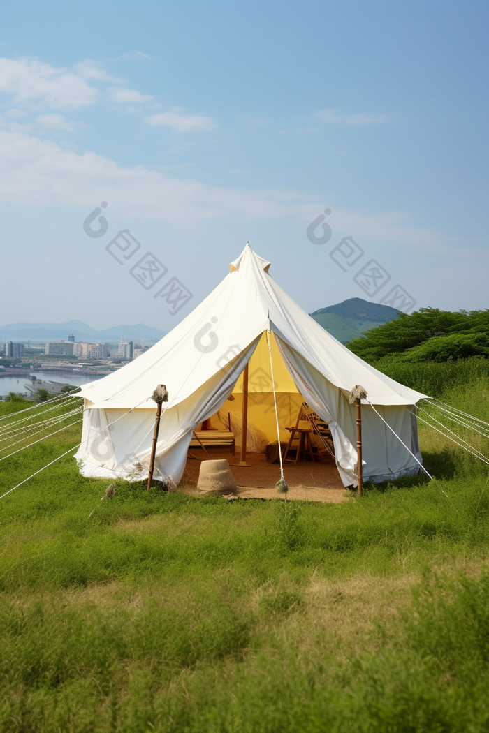 草地帐篷野营清新野餐旅游