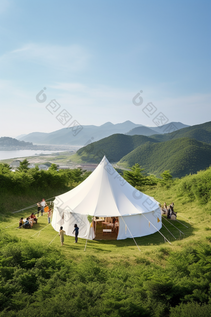 草地帐篷野营清新野餐阳光