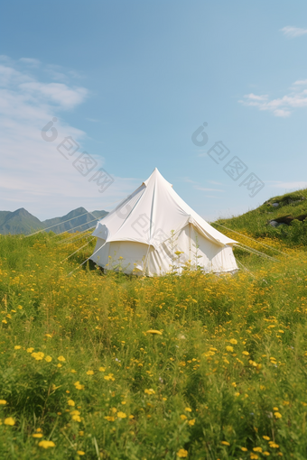 草地帐篷野营清新露营风景