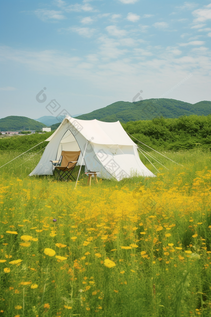 草地帐篷野营清新露营阳光