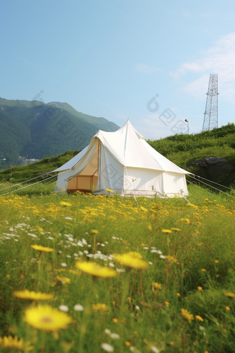 草地帐篷野营清新野餐美景