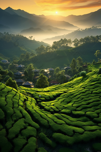 落日茶园风光采风景