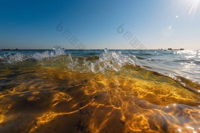 夏日波光粼粼的海面反射大