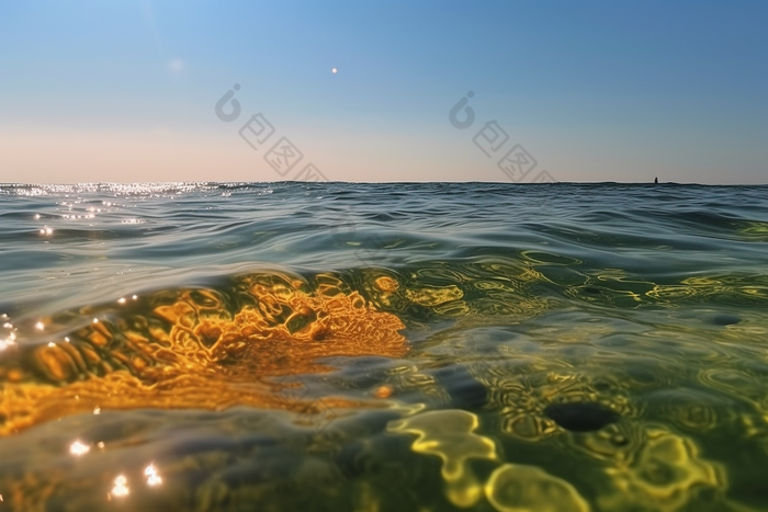 夏日波光粼粼的海面水天空