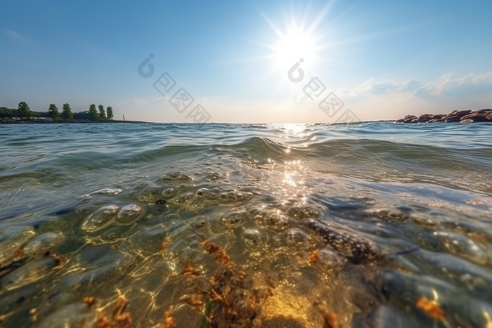 夏日波光粼粼的海面阳光大