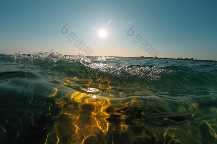 夏日波光粼粼的海面水阳光