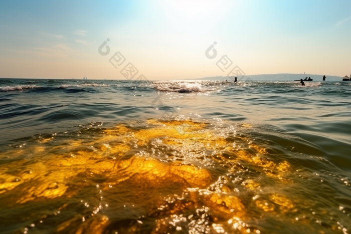 夏日波光粼粼的海面水太阳