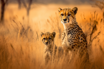 猎豹和幼崽在野外哺乳动物野生动物