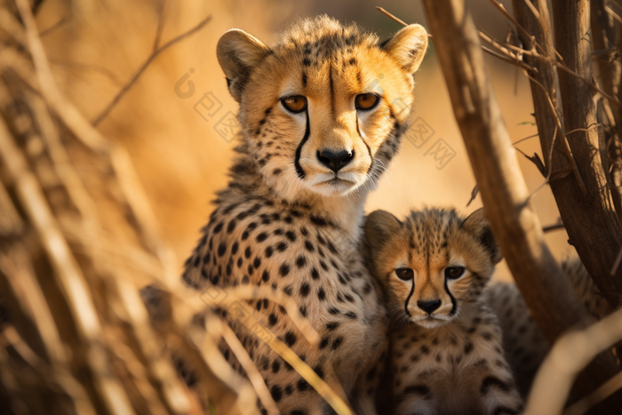 猎豹和幼崽在野外爬行动物野生动物