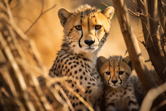 猎豹和幼崽在野外爬行动物野生动物