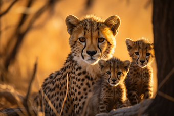猎豹和幼崽在野外哺乳动物母