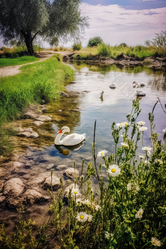 河里游泳的鸭子动物世界野外