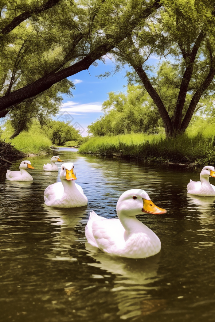 河里游泳的鸭子动物世界野生