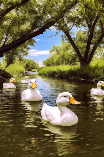 河里游泳的鸭子动物世界野生
